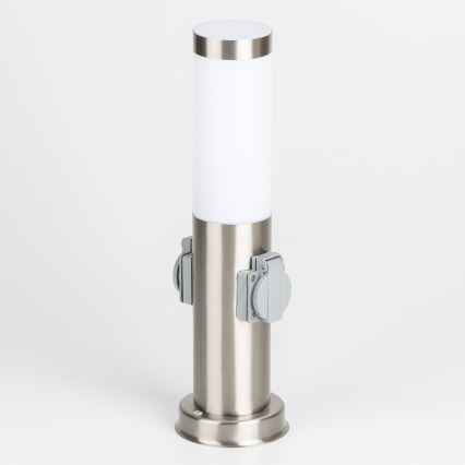Brilagi - Luminária exterior com 2 tomadas SCHUKO NOVA 1xE27/15W/230V 40 cm IP44 cromado fosco
