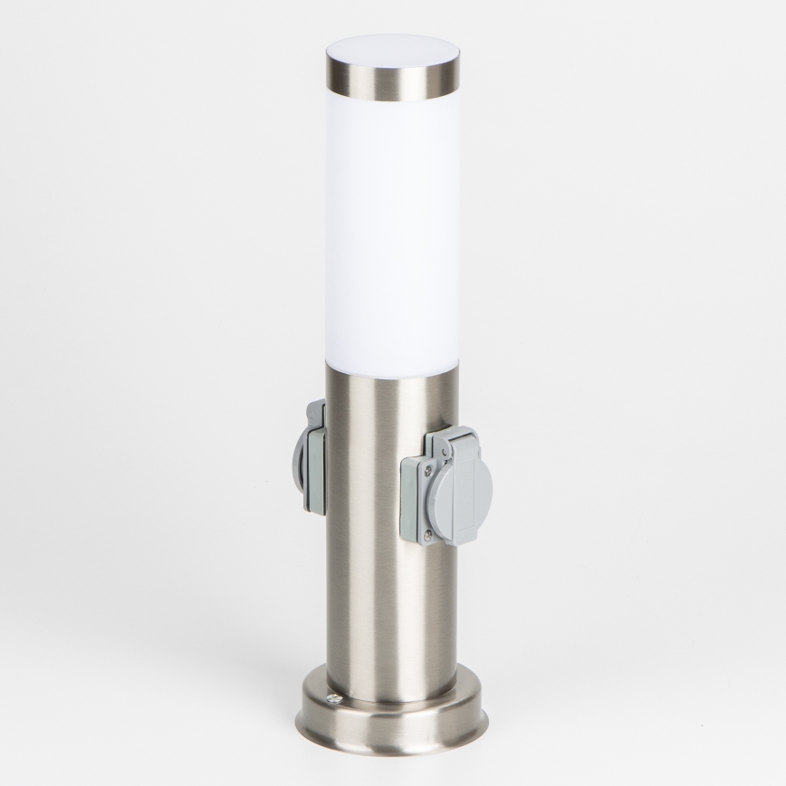Brilagi - Luminária exterior com 2 tomadas SCHUKO NOVA 1xE27/15W/230V 40 cm IP44 cromado fosco