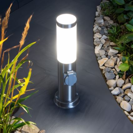 Brilagi - Luminária exterior com 2 tomadas SCHUKO NOVA 1xE27/15W/230V 40 cm IP44 cromado fosco