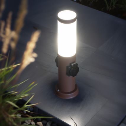 Brilagi - Luminária para exterior NOVA com 2 tomadas SCHUKO 1xE27/15W/230V 40 cm IP44 castanha