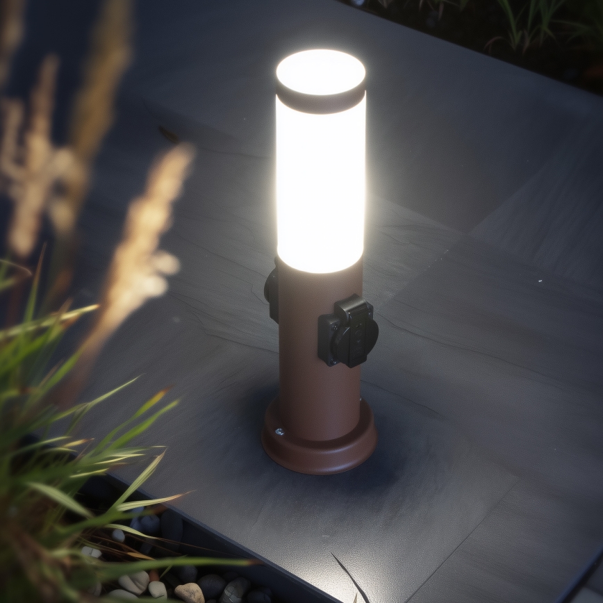 Brilagi - Luminária para exterior NOVA com 2 tomadas SCHUKO 1xE27/15W/230V 40 cm IP44 castanha