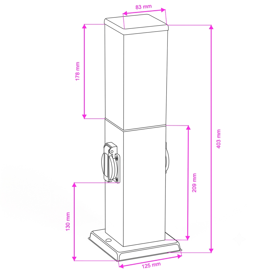 Brilagi - Candeeiro exterior com 2 tomadas SCHUKO NOVA 1xE27/15W/230V 40 cm IP44 preto