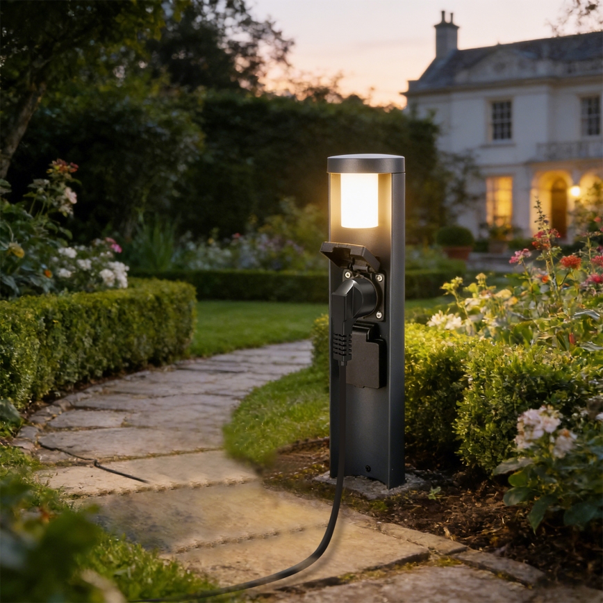 Brilagi - Lâmpada exterior com 2 tomadas SCHUKO PILLAR 1xG9/11W/230V IP44 antracite