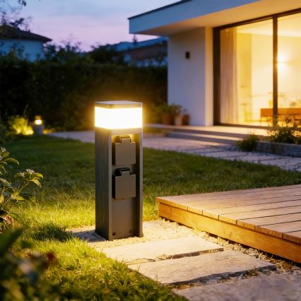 Brilagi - Candeeiro exterior com 2 tomadas SCHUKO PILLAR 1xG9/11W/230V IP44 antracite