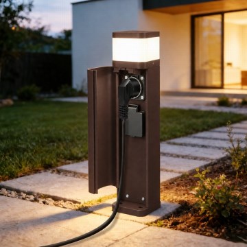 BRILAGI - Candeeiro exterior com 2 tomadas SCHUKO PILLAR 1xG9/11W/230V IP44 castanho
