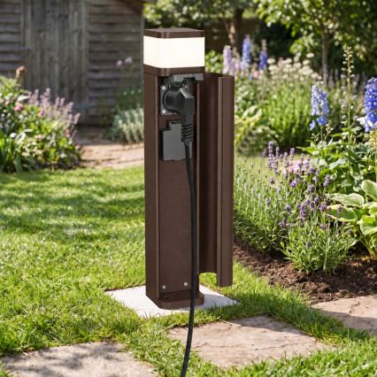 BRILAGI - Candeeiro exterior com 2 tomadas SCHUKO PILLAR 1xG9/11W/230V IP44 castanho
