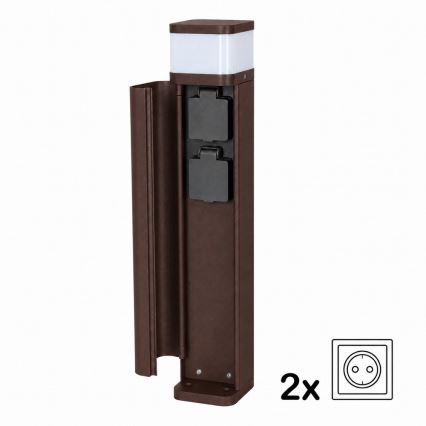 BRILAGI - Candeeiro exterior com 2 tomadas SCHUKO PILLAR 1xG9/11W/230V IP44 castanho