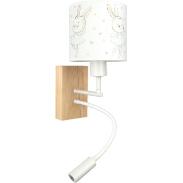 Brilagi - Candeeiro infantil de parede flexível LED BOBO WOOD 1xE27/25W/230V + LED/3W carvalho/branco/coelhinhos