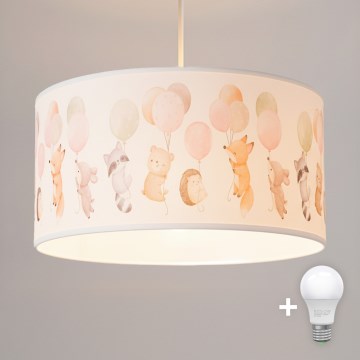 Brilagi - Candeeiro infantil LED pendente em cabo BOBO 1xE27/60W/230V Ø 35 cm branco/animais