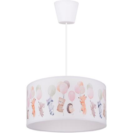 Brilagi - Candeeiro infantil LED pendente em cabo BOBO 1xE27/60W/230V Ø 35 cm branco/animais