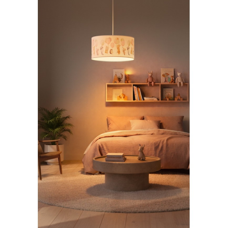 Brilagi - Candeeiro infantil LED pendente em cabo BOBO 1xE27/60W/230V Ø 35 cm branco/animais