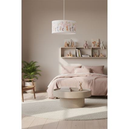 Brilagi - Candeeiro infantil LED pendente em cabo BOBO 1xE27/60W/230V Ø 35 cm branco/animais