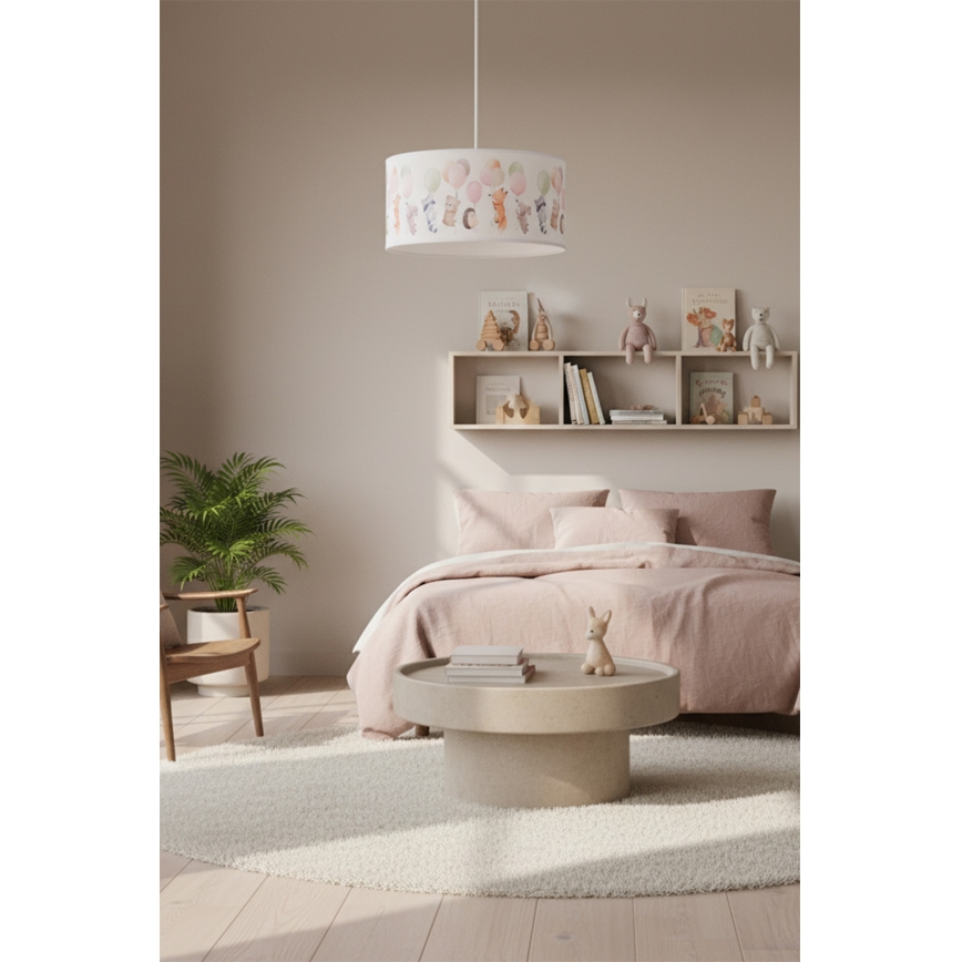 Brilagi - Candeeiro infantil LED pendente em cabo BOBO 1xE27/60W/230V Ø 35 cm branco/animais