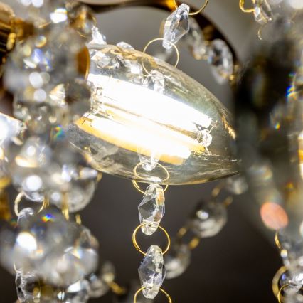 Brilagi - Candeeiro integrado CRYSTAL 6xE14/60W/230V dourado