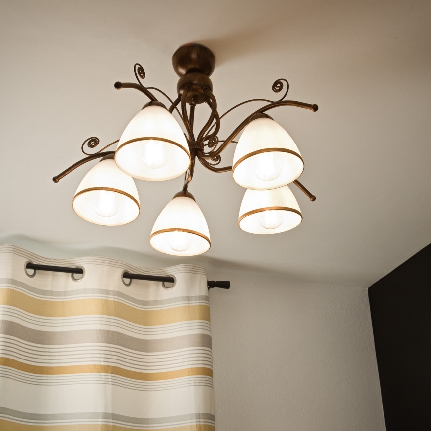 Brilagi - Candeeiro  integrado LED ANTICO 5xE27/60W/230V bronze pátina