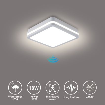 Brilagi - Candeeiro LED de exterior com sensor BENE LED/18W/230V 22x22 cm branco IP54