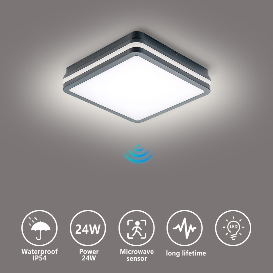 Brilagi - Candeeiro LED de exterior com sensor de movimento BENE LED/24W/230V 26x26 cm antracite IP54