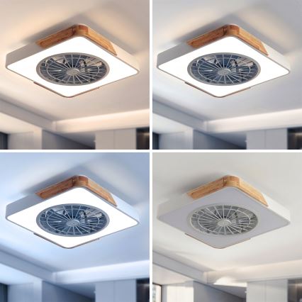 Brilagi - Luminária de teto LED dimerizável com ventilador LED/38W/230V 3000-6500K 50x50 cm branco/carvalho + controlo remoto