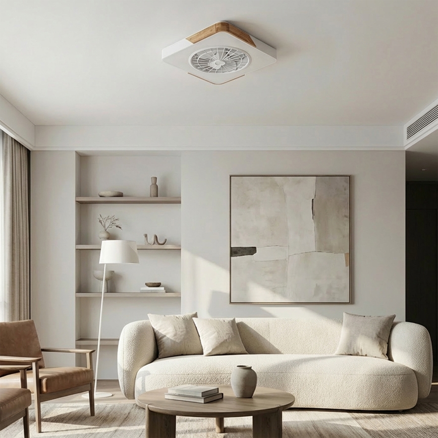 Brilagi - Luminária de teto LED dimerizável com ventilador LED/38W/230V 3000-6500K 50x50 cm branco/carvalho + controlo remoto