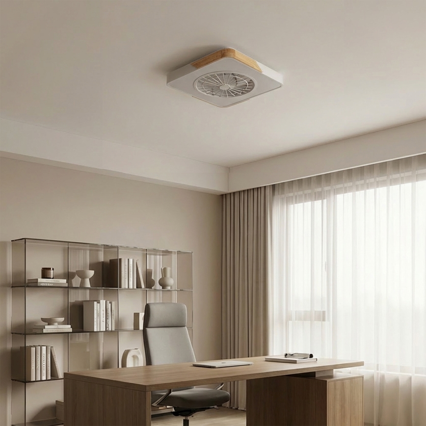 Brilagi - Luminária de teto LED dimerizável com ventilador LED/38W/230V 3000-6500K 50x50 cm branco/carvalho + controlo remoto