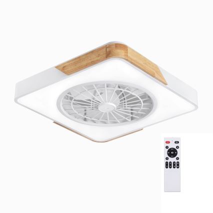 Brilagi - Luminária de teto LED dimerizável com ventilador LED/38W/230V 3000-6500K 50x50 cm branco/carvalho + controlo remoto