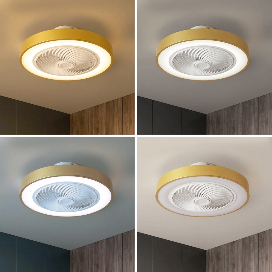 Brilagi - Candeeiro de teto LED regulável com ventilador LED/38W/230V 3000-6500K 3000-6500K diâmetro 50 cm dourado + comando remoto