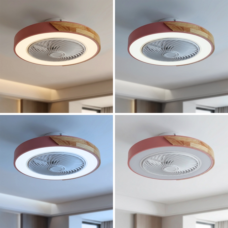 Brilagi - Luminária de teto LED regulável com ventilador LED/38W/230V 3000-6500K 3000-6500K Ø 50 cm rosa/carvalho + controlo remoto