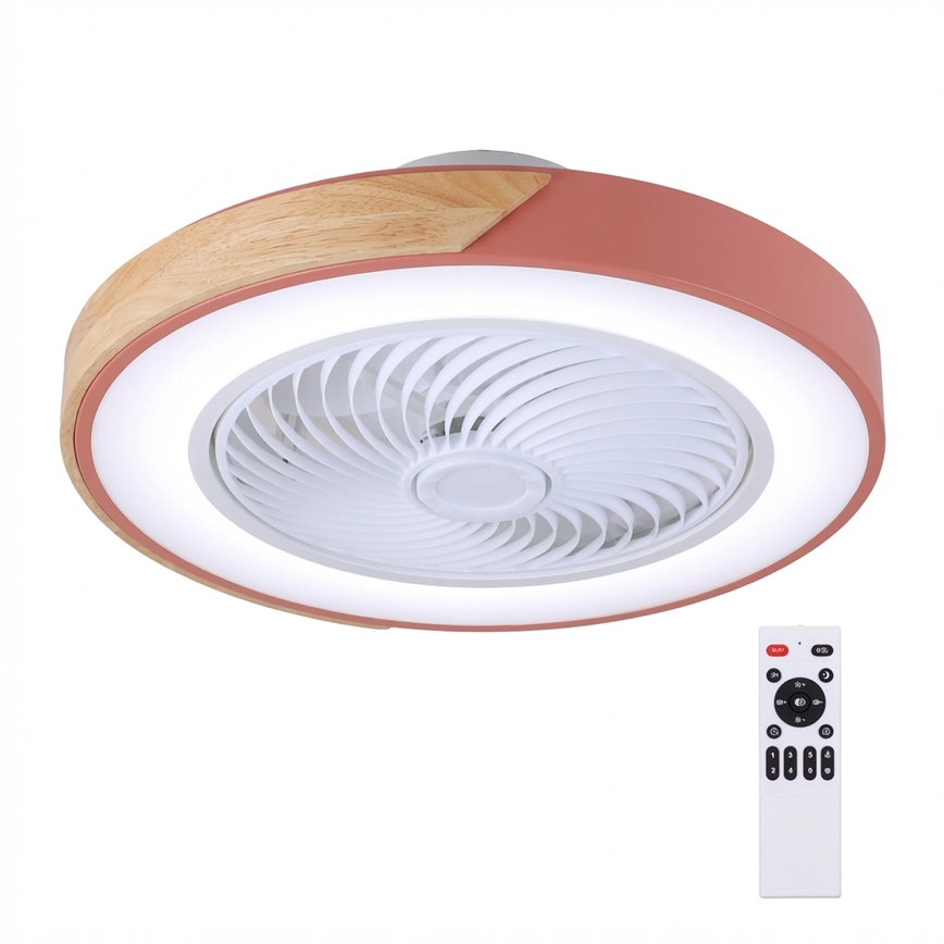 Brilagi - Luminária de teto LED regulável com ventilador LED/38W/230V 3000-6500K 3000-6500K Ø 50 cm rosa/carvalho + controlo remoto