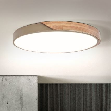BRILAGI - Luminária de teto LED regulável PILANA LED/60W/230V 3000-6500K carvalho/bege Ø 60 cm + controlo remoto