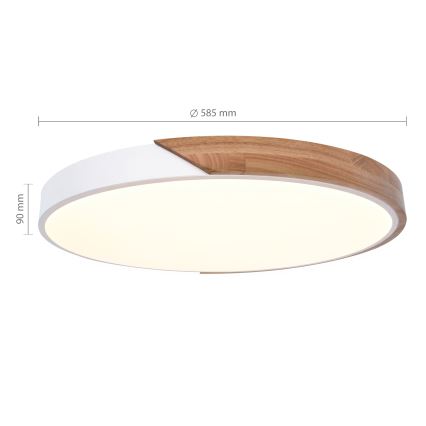 Brilagi - Candeeiro de tecto LED regulável PILANA LED/60W/230V 3000-6500K carvalho/branco diâmetro 60 cm + controlo remoto