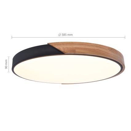 Brilagi - Candeeiro de tecto LED regulável PILANA LED/60W/230V 3000-6500K carvalho/preto diâmetro 58,5 cm + controlo remoto