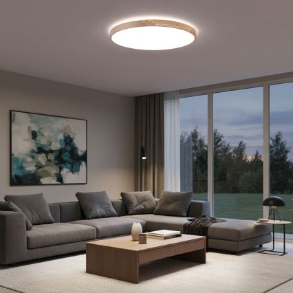 BRILAGI - LED Candeeiro de tecto dimerizável PILANA LED/72W/230V 3000-6500K carvalho/bege diâmetro 80 cm + controlo remoto
