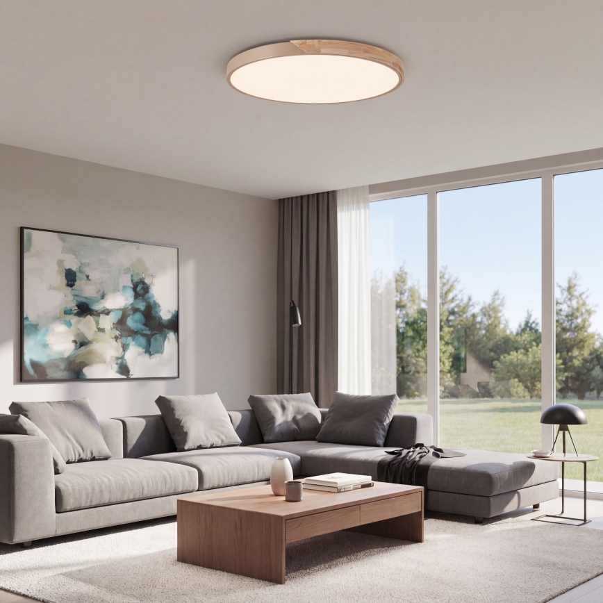 BRILAGI - LED Candeeiro de tecto dimerizável PILANA LED/72W/230V 3000-6500K carvalho/bege diâmetro 80 cm + controlo remoto