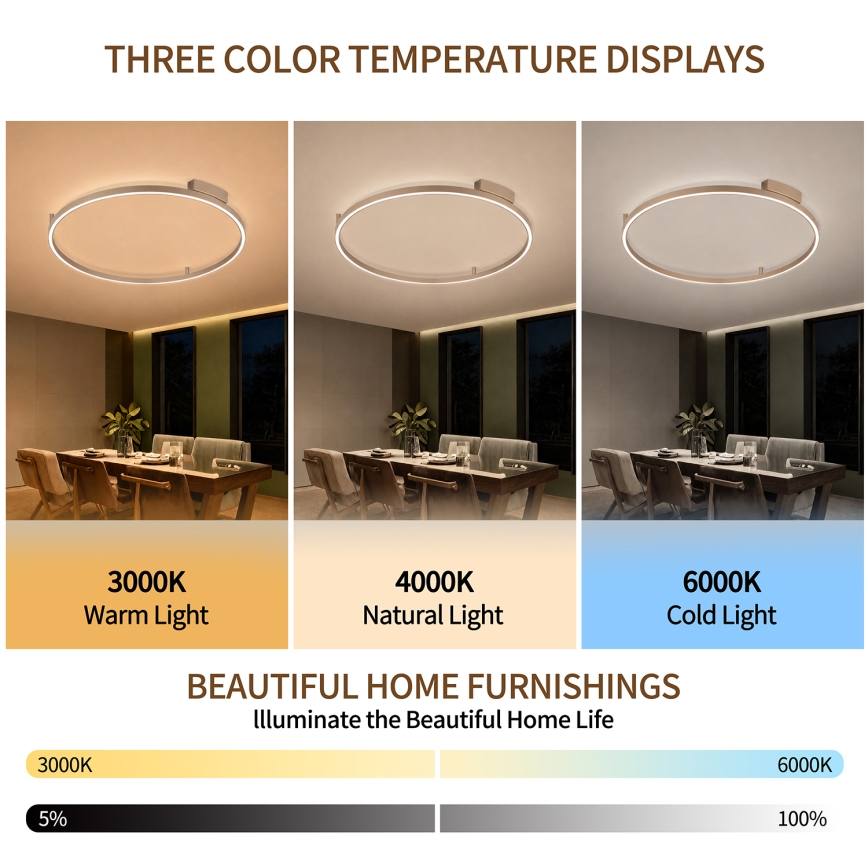 Brilagi - Candeeiro de tecto LED regulável PORTOFINO LED/60W/230V 3000-6000K Ø 80 cm bege + comando remoto