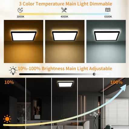Brilagi - LED Luminária de tecto dimerizável ULTRA SLIM LED/18W/230V 2700-6500K 30x30 cm preta + comando remoto