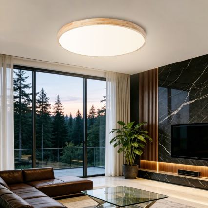 Brilagi - Luminária de teto LED dimerizável WOODLINE LED/100W/230V 3000-6000K carvalho Ø 80 cm + comando à distância