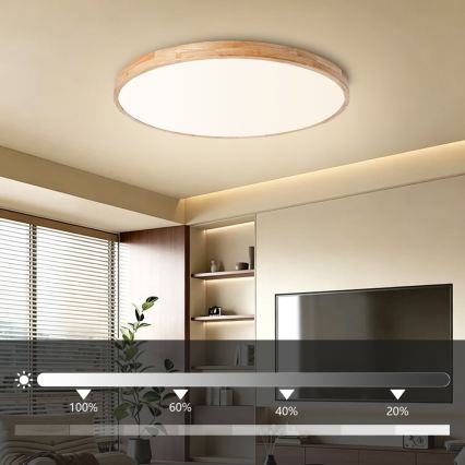 Brilagi - Luminária de teto LED dimerizável WOODLINE LED/100W/230V 3000-6000K carvalho Ø 80 cm + comando à distância