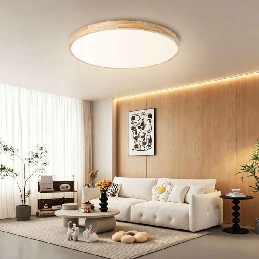 Brilagi - Luminária de teto LED dimerizável WOODLINE LED/100W/230V 3000-6000K carvalho Ø 80 cm + comando à distância