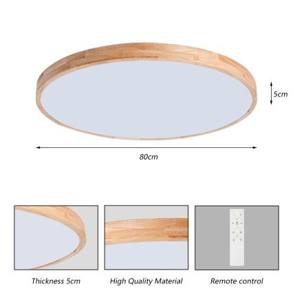 Brilagi - Luminária de teto LED dimerizável WOODLINE LED/100W/230V 3000-6000K carvalho Ø 80 cm + comando à distância