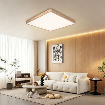 Brilagi - Candeeiro de teto LED dimerizável WOODLINE SQUARE LED/100W/230V 3000-6000K carvalho 80x80 cm + comando remoto