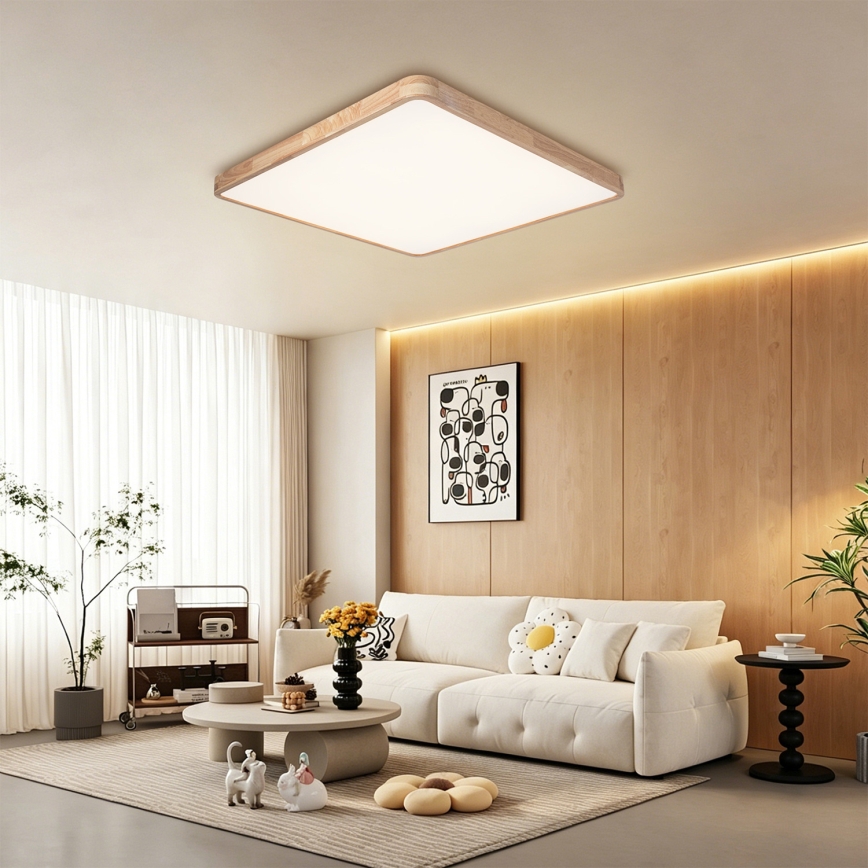 Brilagi - Candeeiro de teto LED dimerizável WOODLINE SQUARE LED/100W/230V 3000-6000K carvalho 80x80 cm + comando remoto