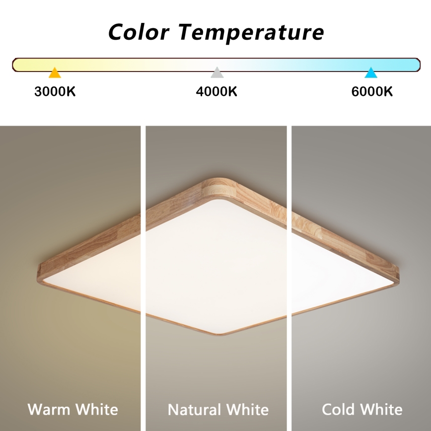 Brilagi - Candeeiro de teto LED dimerizável WOODLINE SQUARE LED/100W/230V 3000-6000K carvalho 80x80 cm + comando remoto