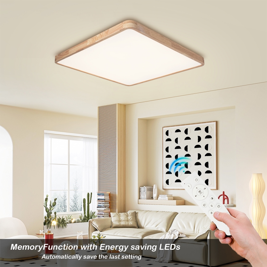 Brilagi - Candeeiro de teto LED dimerizável WOODLINE SQUARE LED/100W/230V 3000-6000K carvalho 80x80 cm + comando remoto
