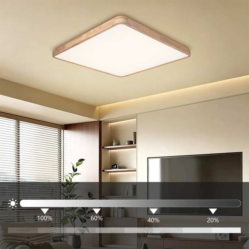 Brilagi - Candeeiro de teto LED dimerizável WOODLINE SQUARE LED/100W/230V 3000-6000K carvalho 80x80 cm + comando remoto