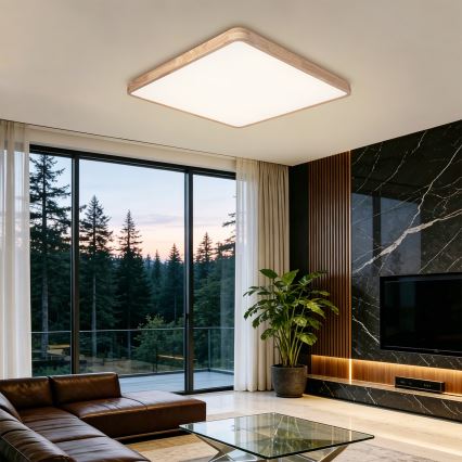 Brilagi - Candeeiro de teto LED dimerizável WOODLINE SQUARE LED/100W/230V 3000-6000K carvalho 80x80 cm + comando remoto