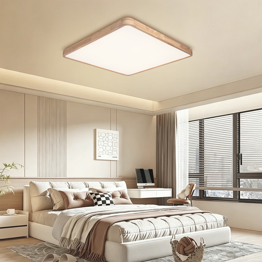 Brilagi - Candeeiro de teto LED dimerizável WOODLINE SQUARE LED/100W/230V 3000-6000K carvalho 80x80 cm + comando remoto