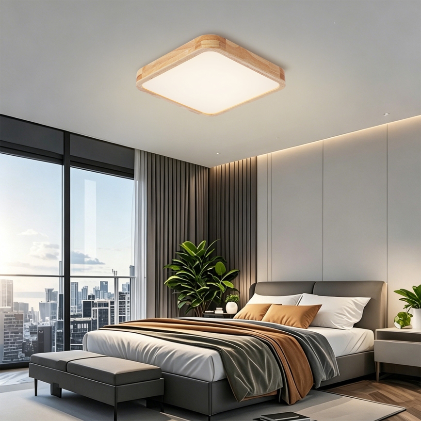 Brilagi - Luminária de teto LED dimerizável WOODLINE SQUARE LED/48W/230V 3000-6000K carvalho 40x40 cm + comando remoto