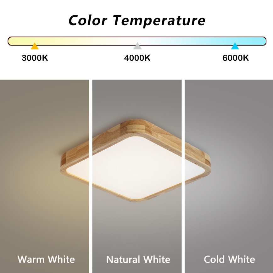 Brilagi - Luminária de teto LED dimerizável WOODLINE SQUARE LED/48W/230V 3000-6000K carvalho 40x40 cm + comando remoto