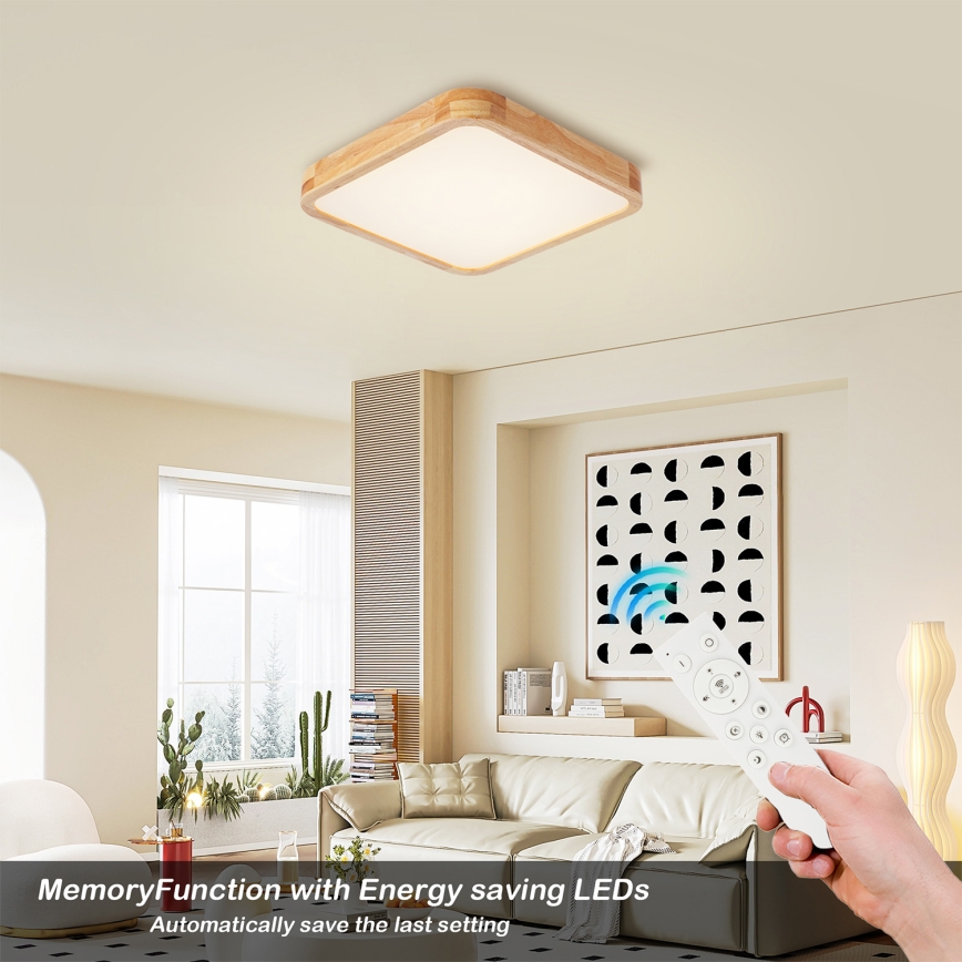 Brilagi - Luminária de teto LED dimerizável WOODLINE SQUARE LED/48W/230V 3000-6000K carvalho 40x40 cm + comando remoto