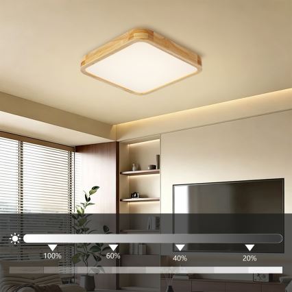 Brilagi - Luminária de teto LED dimerizável WOODLINE SQUARE LED/48W/230V 3000-6000K carvalho 40x40 cm + comando remoto